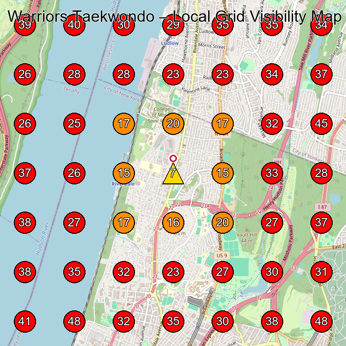 Warriors Taekwondo GeoGrid visibility map for Tax Consultant in Bronx